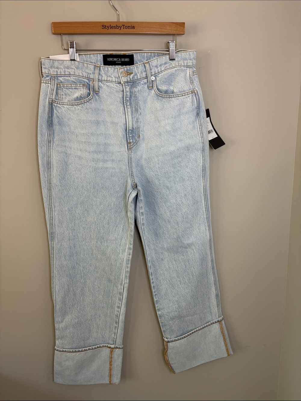 Veronica Beard Dylan High Rise Straight Ankle Jeans Cuffed Ankle Sz 31 NEW - Picture 4 of 13